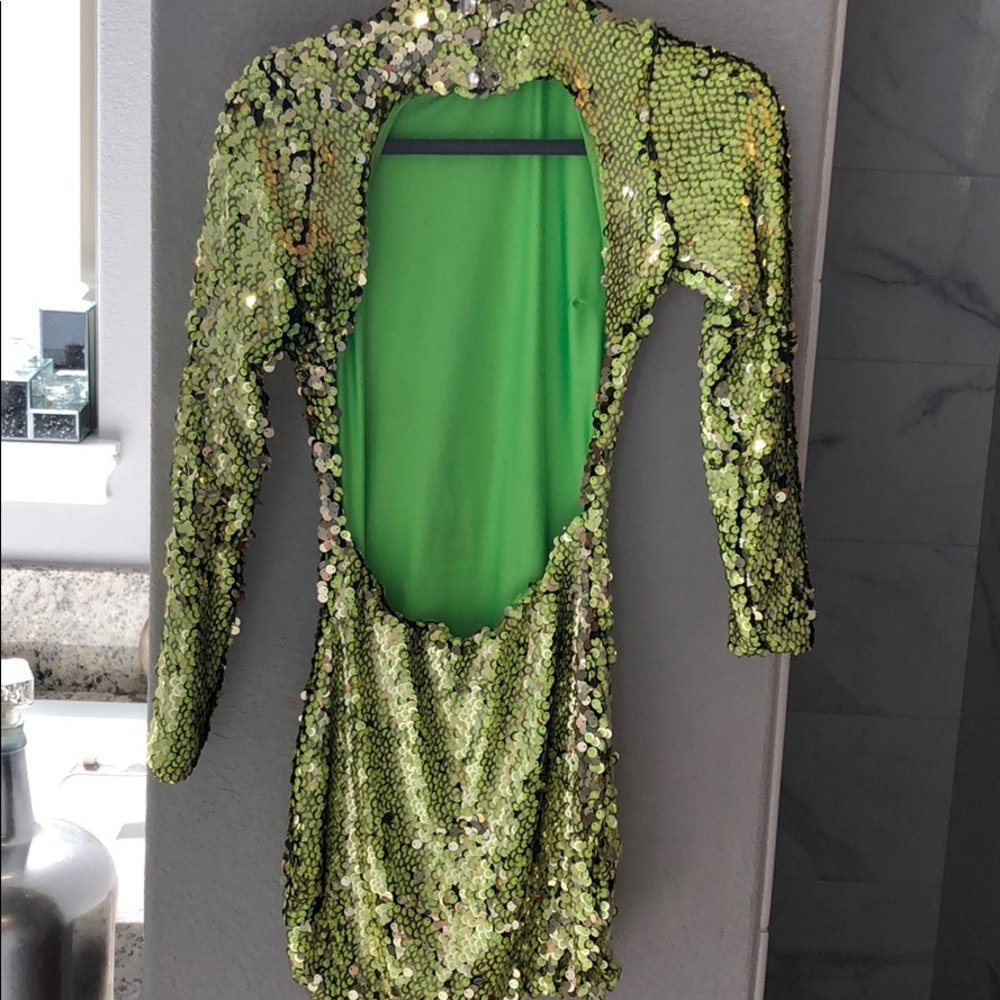 Backless sequin yellow mini dress